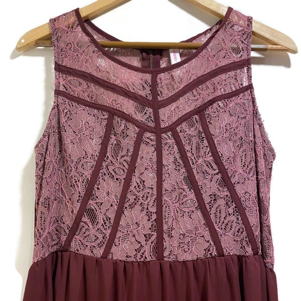 Maroon Maxi dress with Lace top details